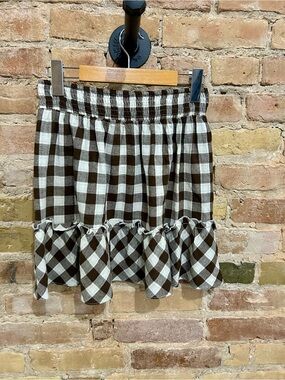 Promesa Cotton Brown and Cream Gingham Ruffle Mini Skirt